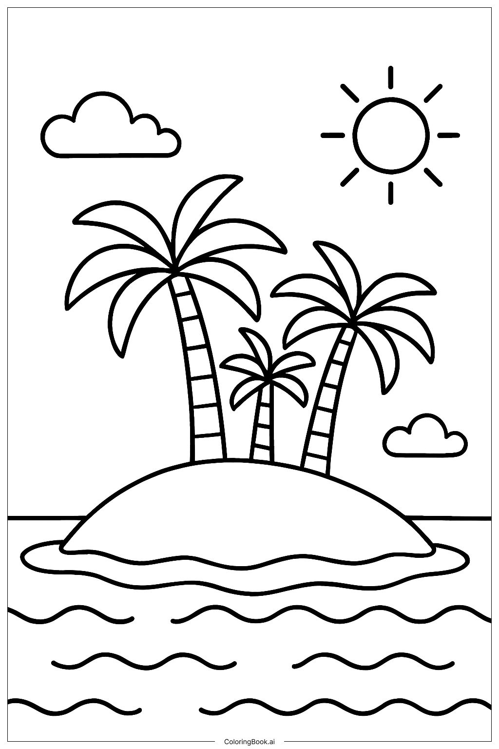  大海中央的小岛填色页 