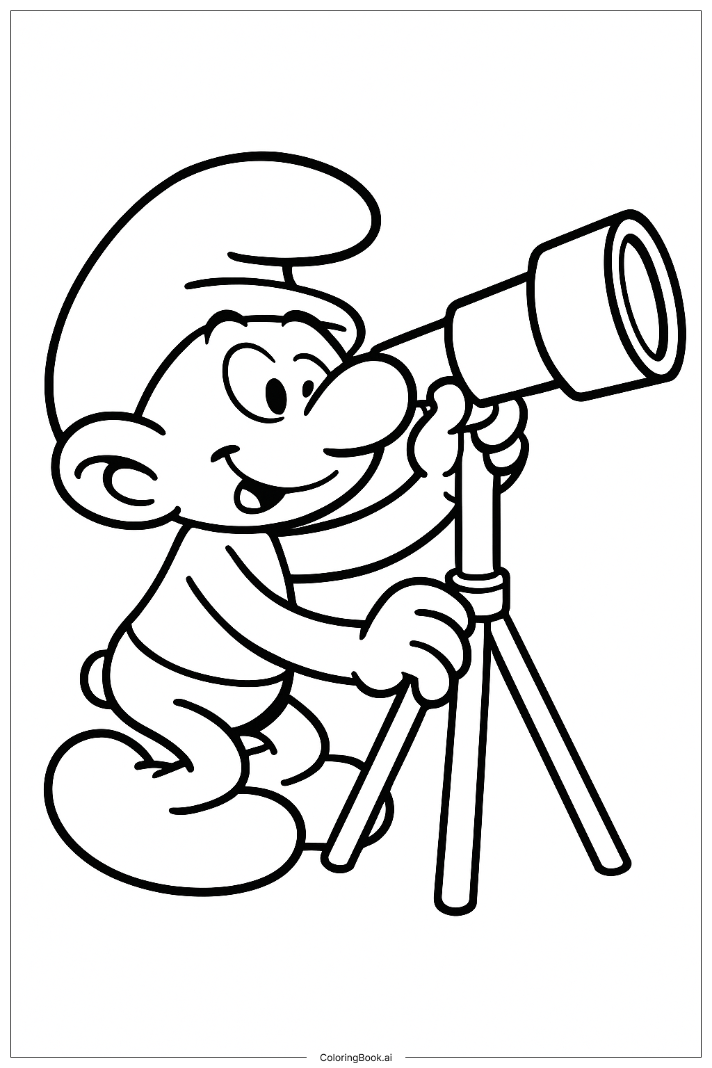  A Smurf Looking Through A Telescope Coloring Page 