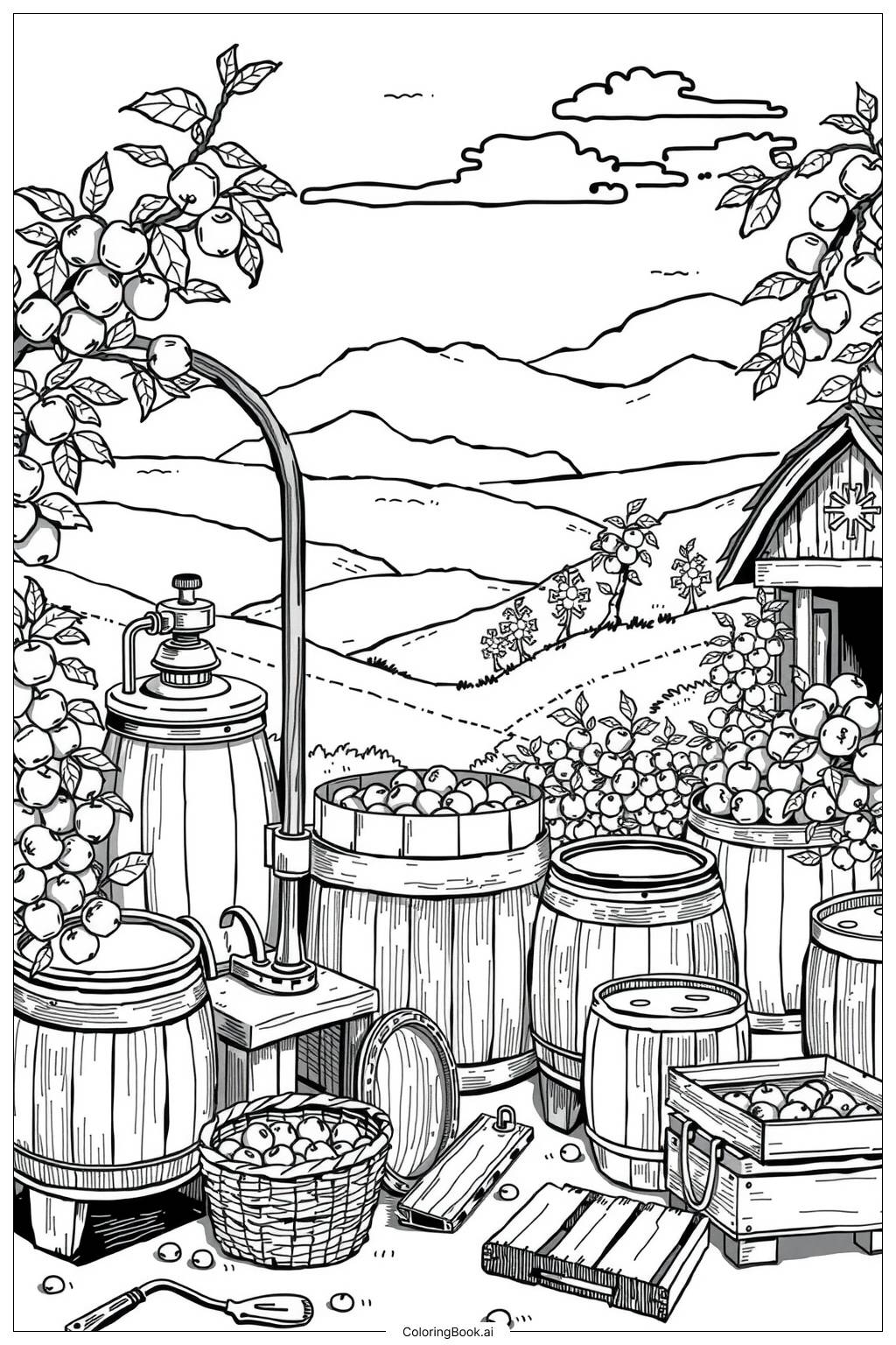  Apple Cider Making Process Coloring Page 