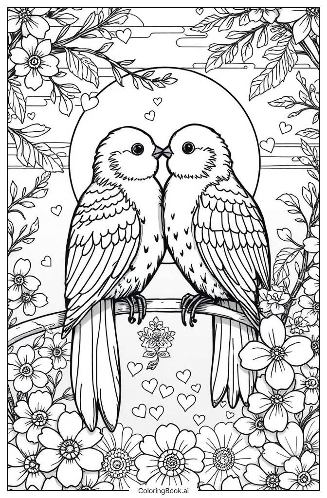  Página para colorear de Historia de amor de aves 