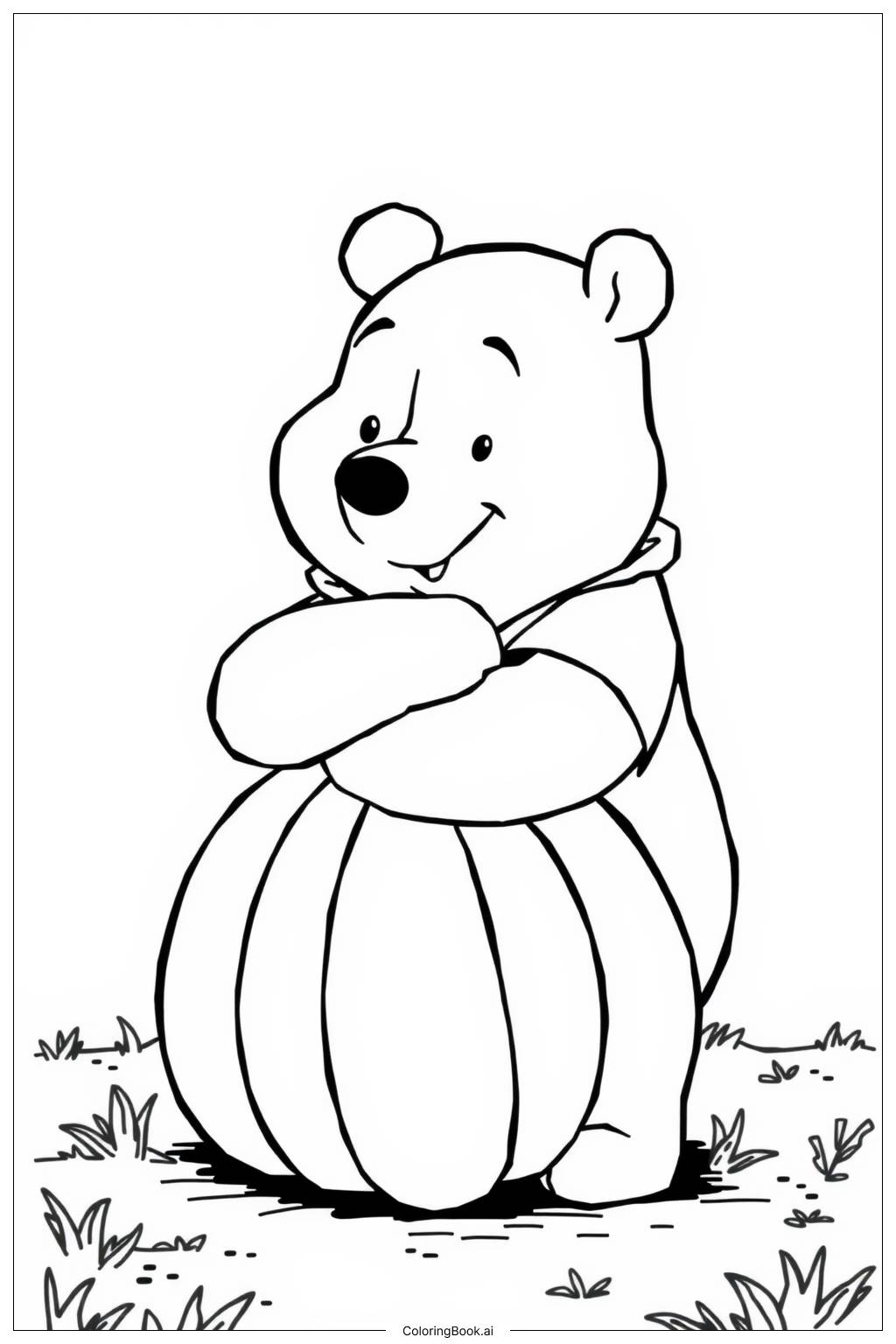  Página para colorir de winnie the pooh abóbora de halloween 