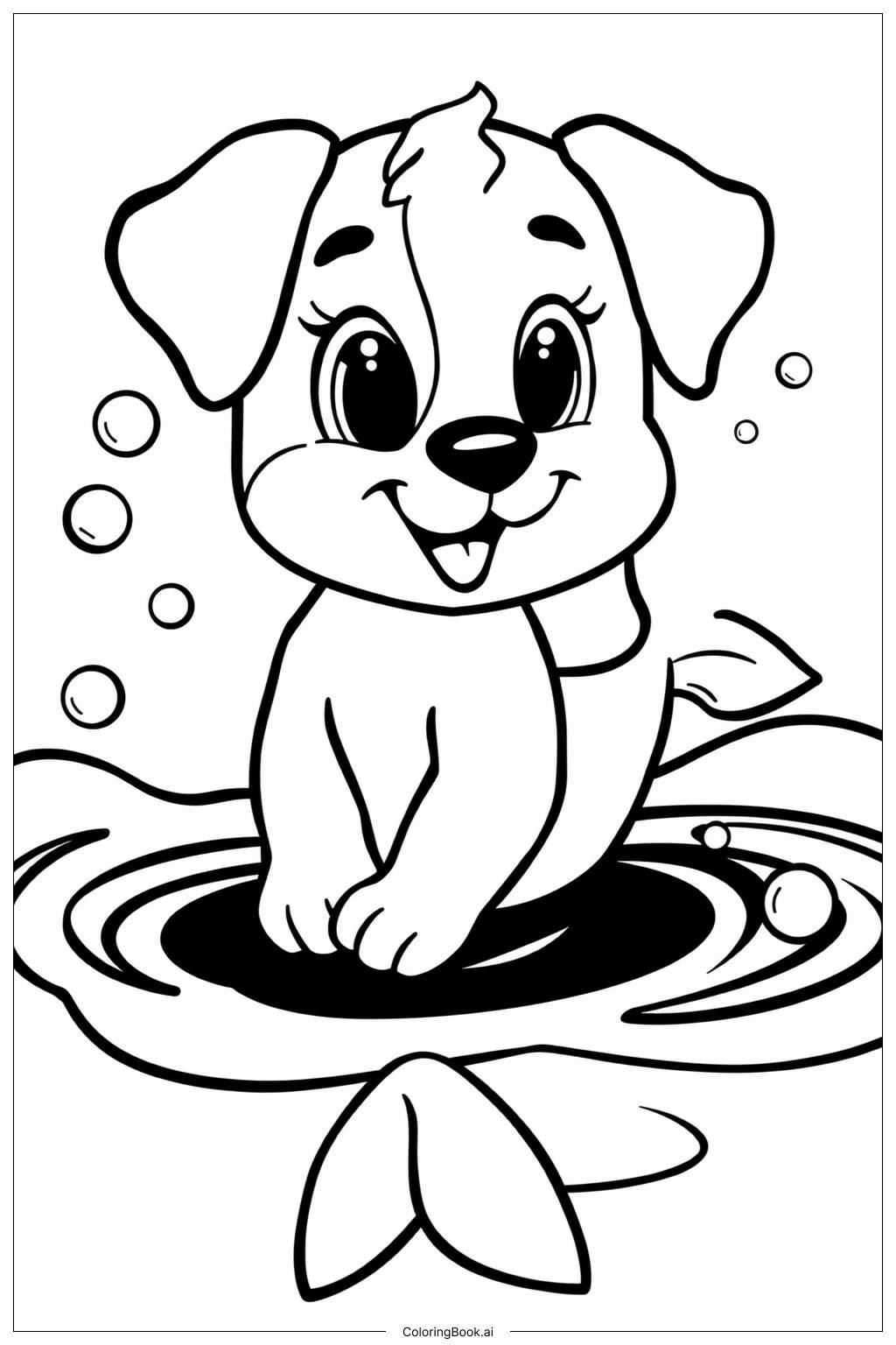  Page de coloriage Puppy Sirène Jeu 