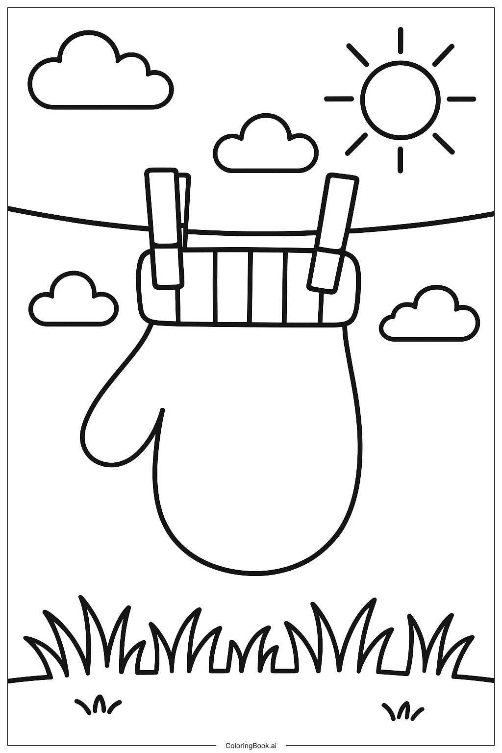Mitten On A Clothesline Coloring Page