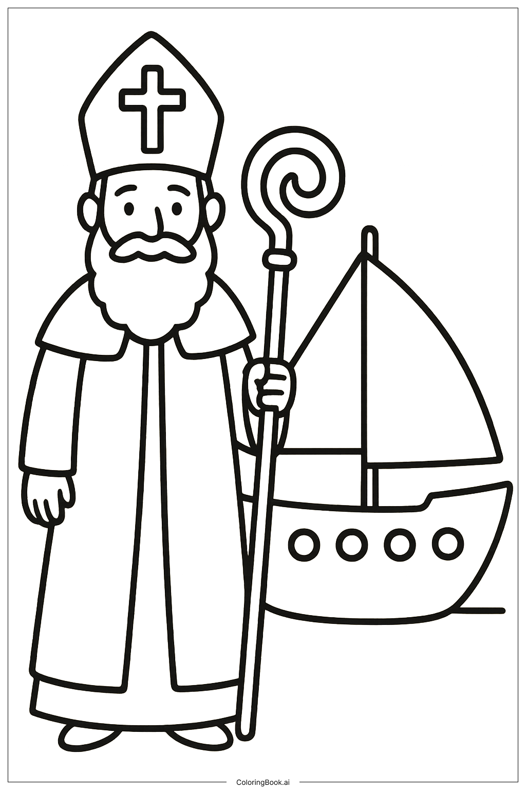 배와 함께한 세인트 니콜라스 색칠공부 페이지