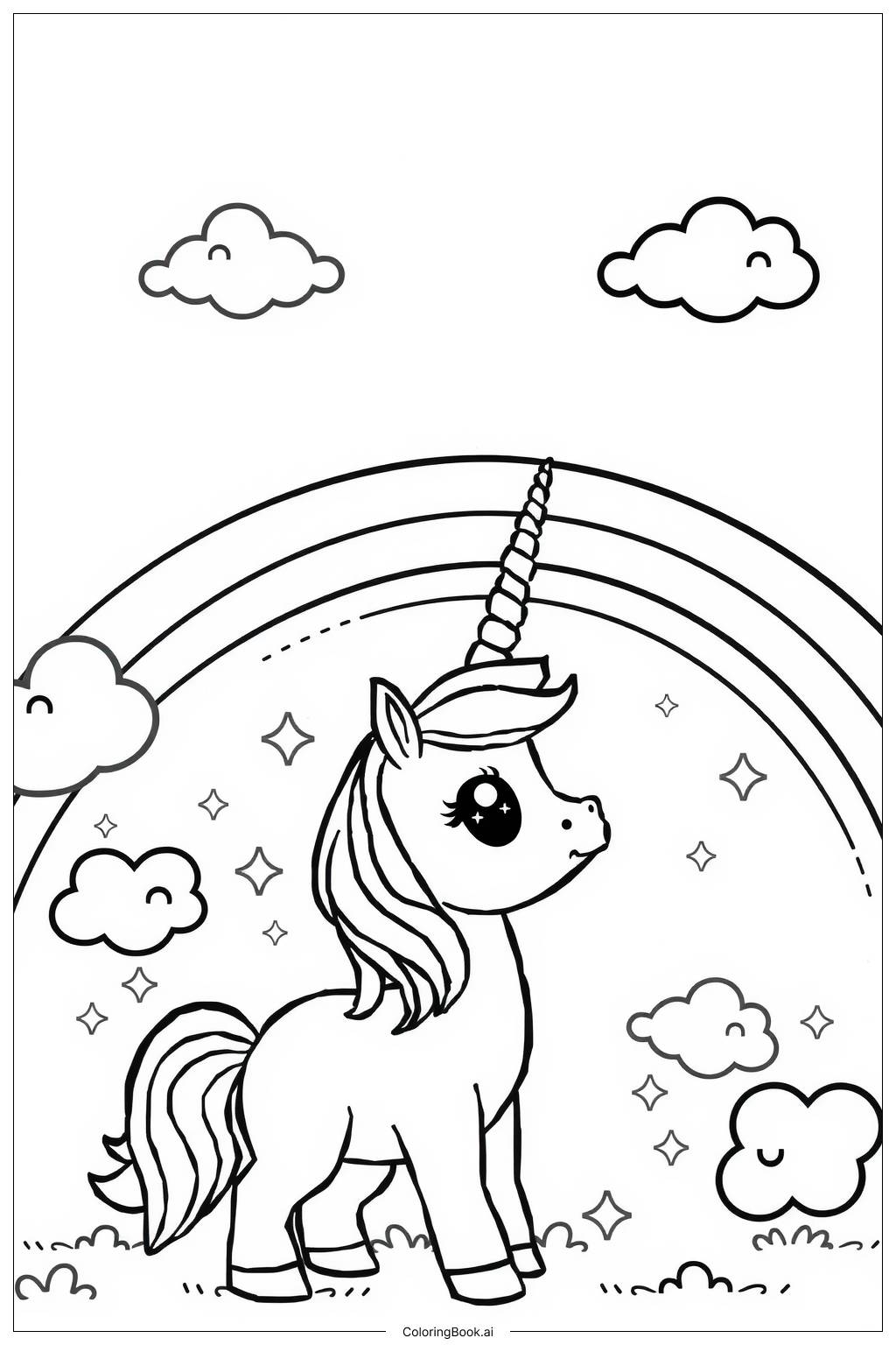  My Little Pony Unicorn Under a Rainbow Coloring Page 