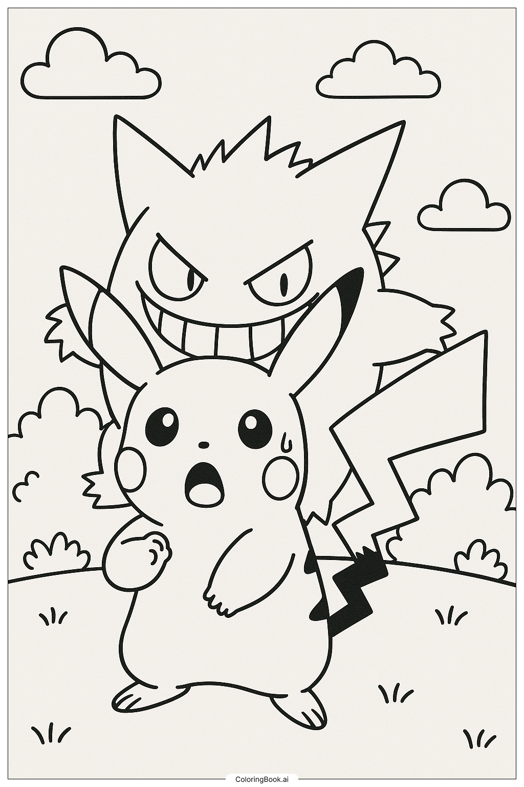  Page de coloriage Ectoplasma Jouant un Tour à Pikachu 