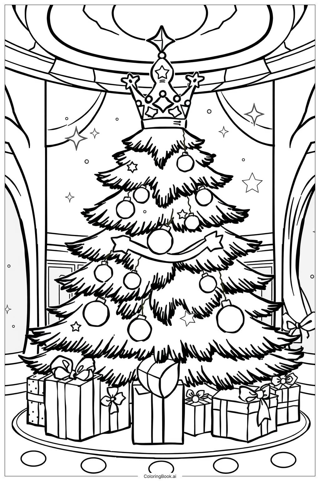  Royal Christmas Tree Palace Coloring Page 