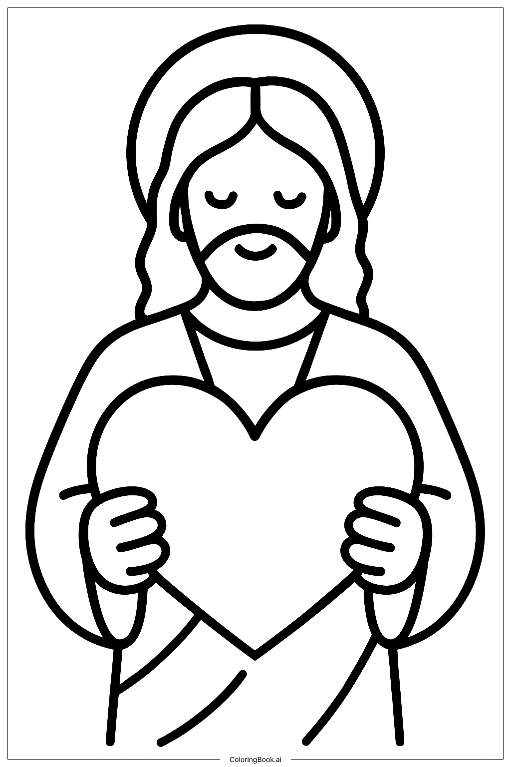  Página para colorear de Jesús Sosteniendo Un Corazón De San Valentín 