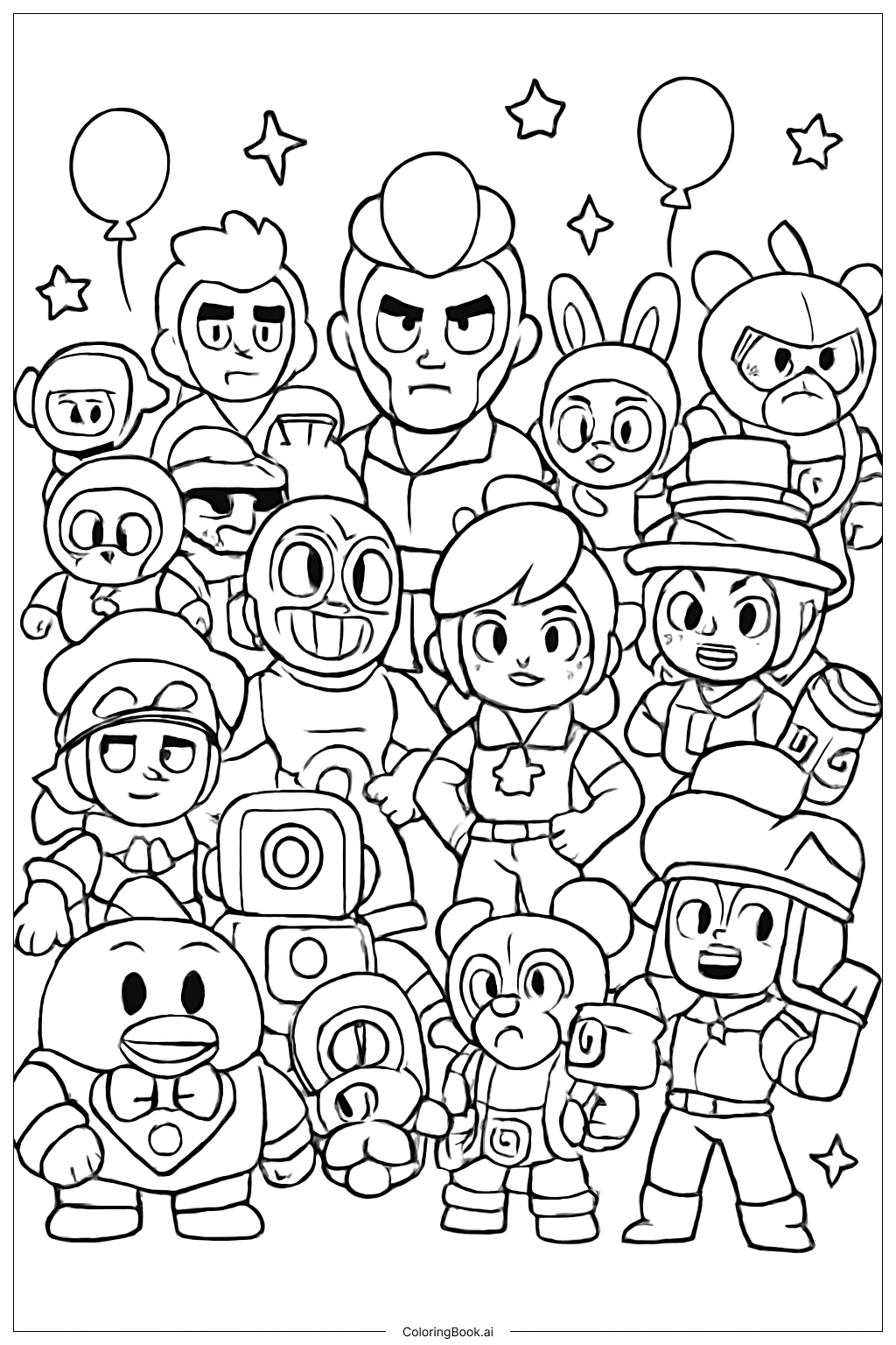  ブラウルスターズ 全キャラクター集合写真の塗り絵ページ 