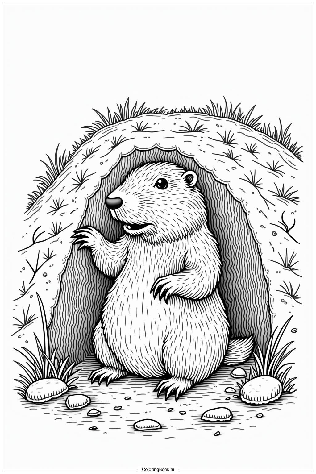  Ground Hog Emerging on Ground Hog Day Coloring Page 