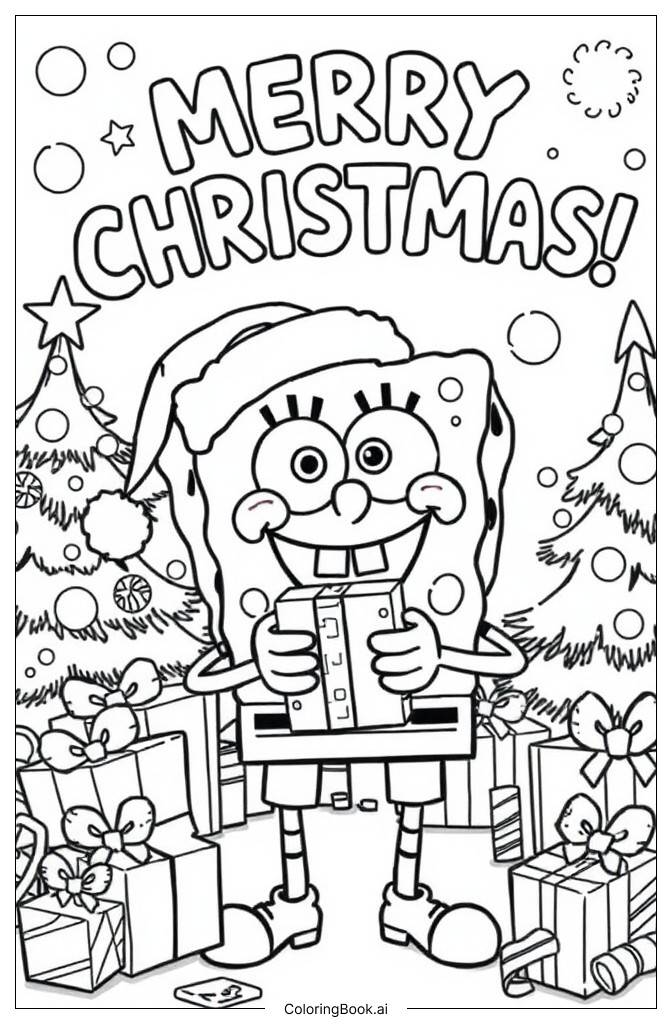  Página para colorir de Árvore de Natal do Spongebob 