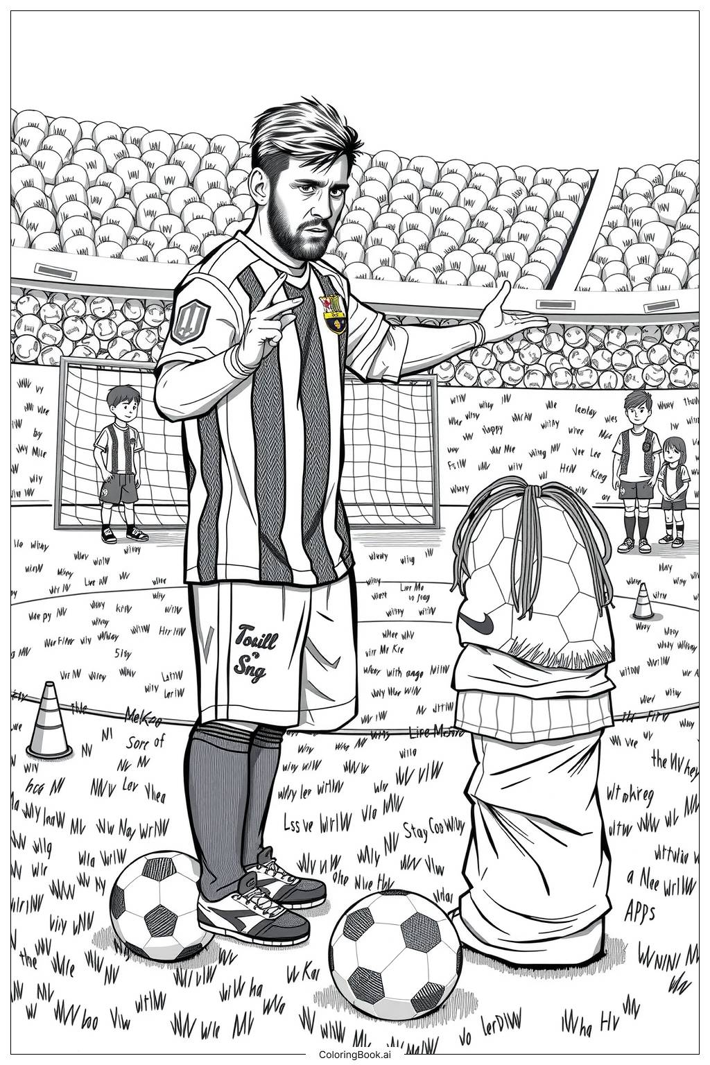  messi teaching kids how to play soccer-2 Coloring Page 