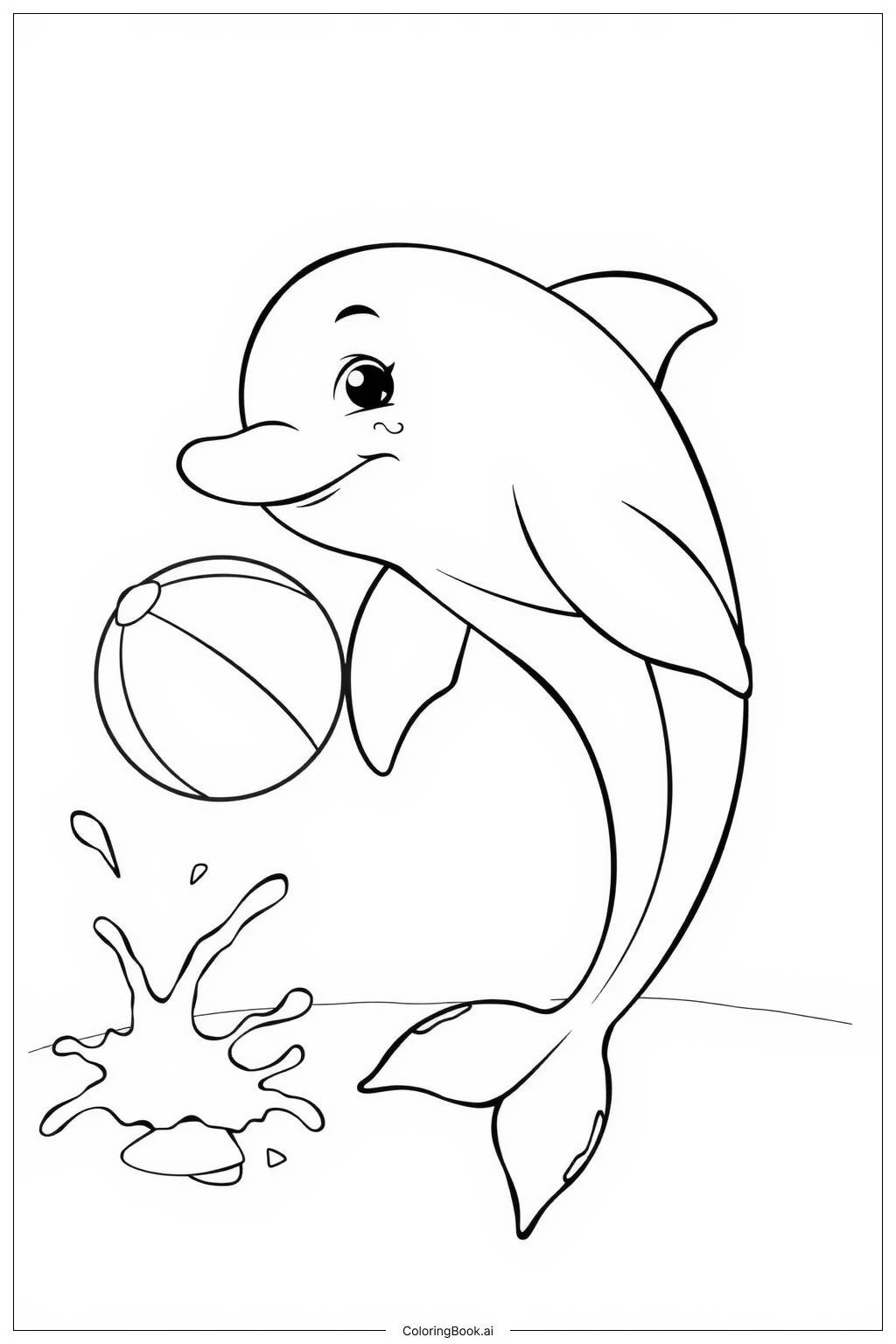  Page de coloriage Un dauphin jouant avec une balle de plage 