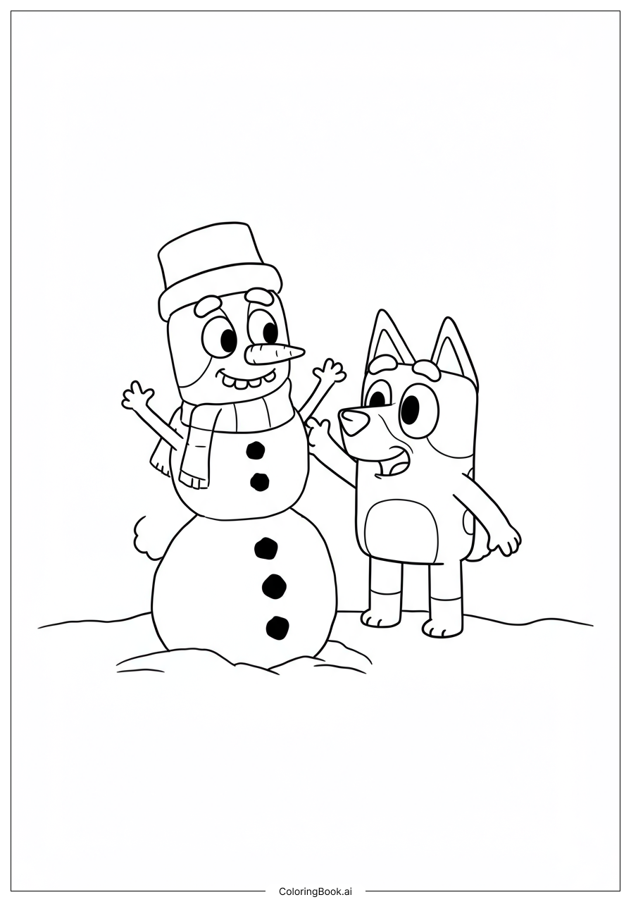 Bluey Winter Snowman Fun Coloring Page 