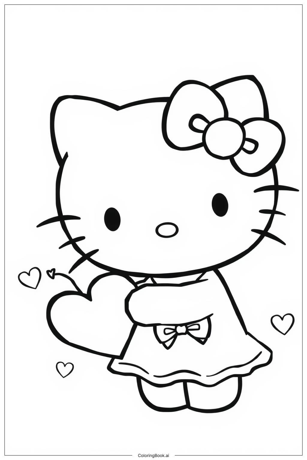  Trang tô màu hello kitty cầm một trái tim 