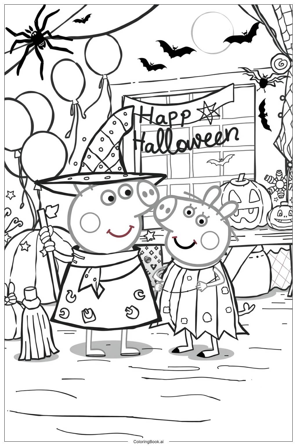  Página para colorear de página para colorear de la fiesta de disfraces de Peppa Halloween 