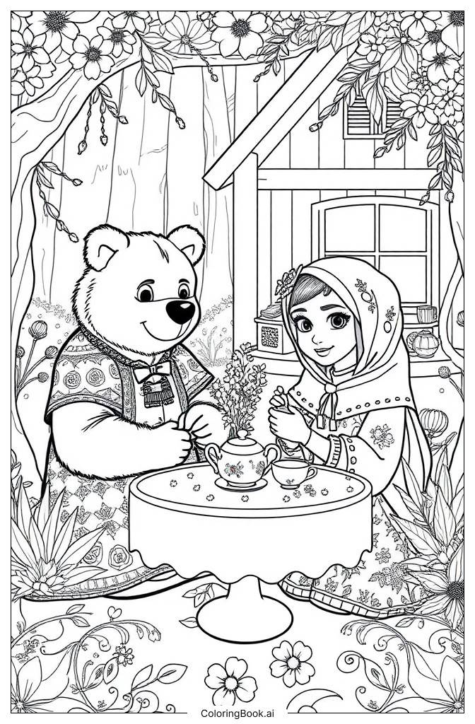  Masha and Bear Coloring Page 