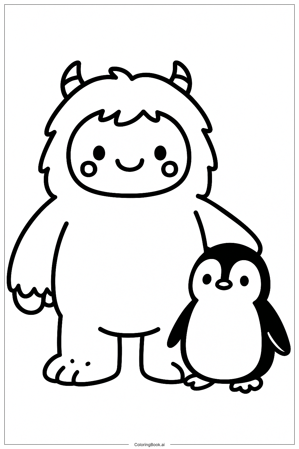  Page de coloriage Yéti et un petit ami pingouin 