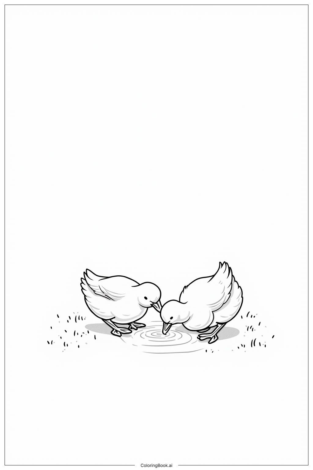  Chicks pecking on the grass Coloring Page 