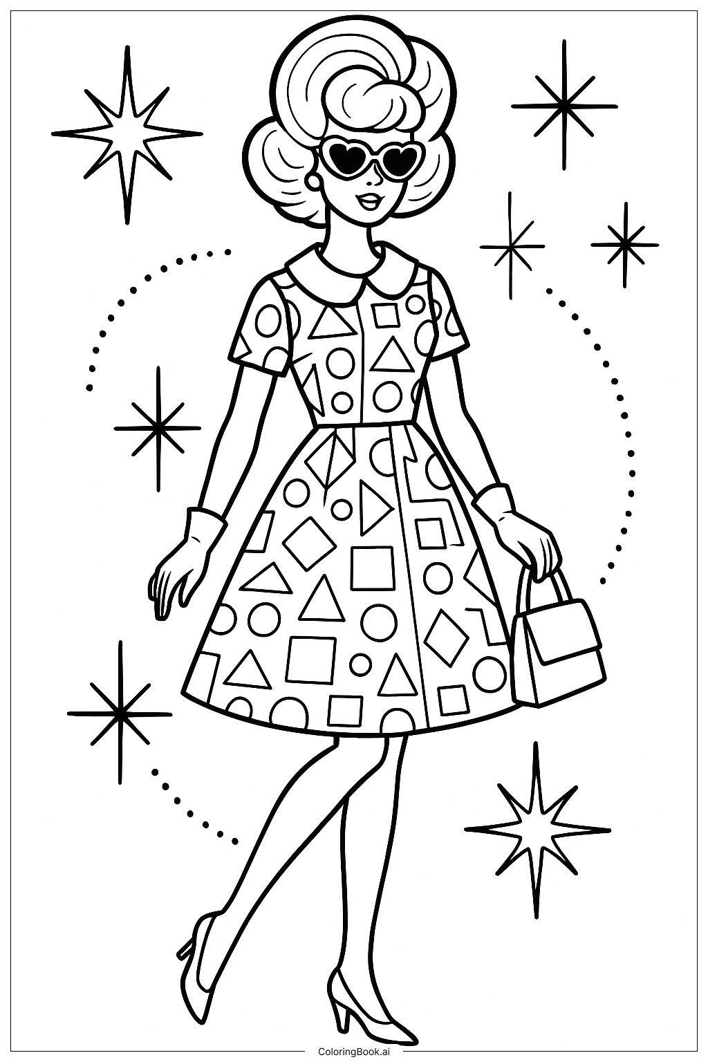  Página para colorir de Barbie Vintage em Moda Retrô 