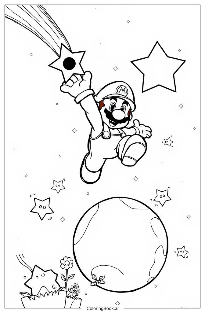  Mario Exploring a Galaxy in Super Mario Galaxy-2 Coloring Page 