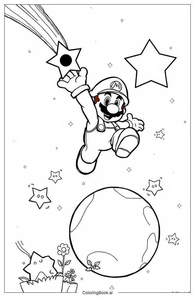 Página para colorear Mario Explorando una Galaxia en Super Mario Galaxy-2 (Descarga gratuita en PDF & PNG)