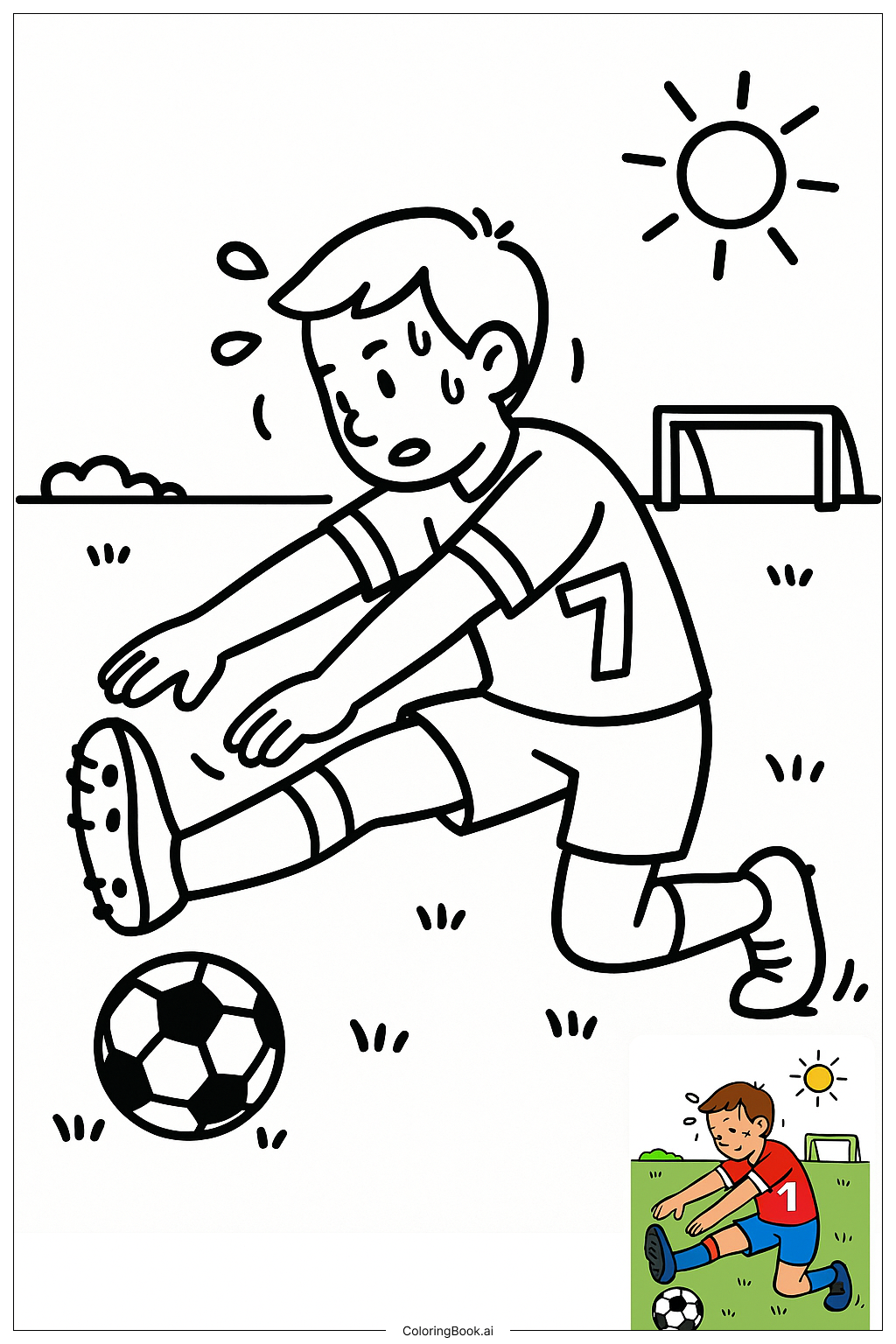  Page de coloriage Joueur de Football S'étirant 