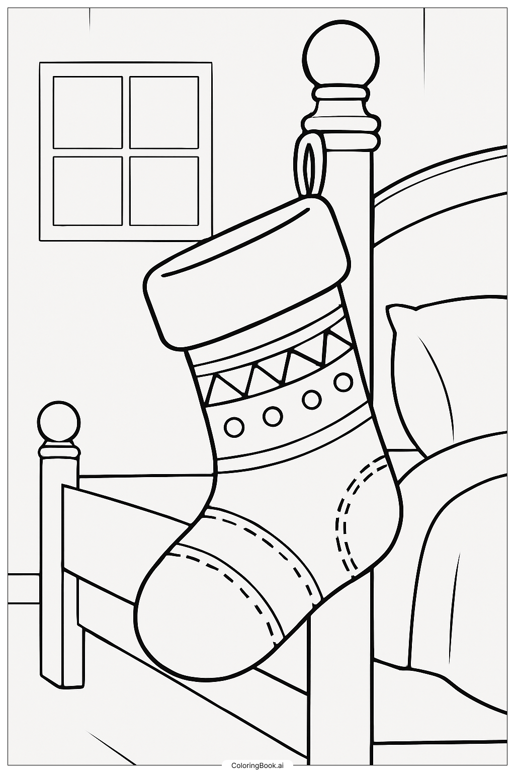  Stocking Hanging On Bedpost填色页 
