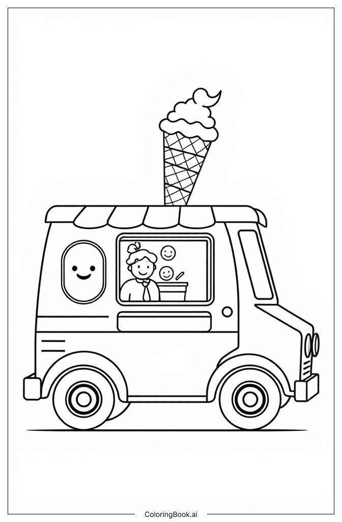  Página para colorear de Camión de helados 