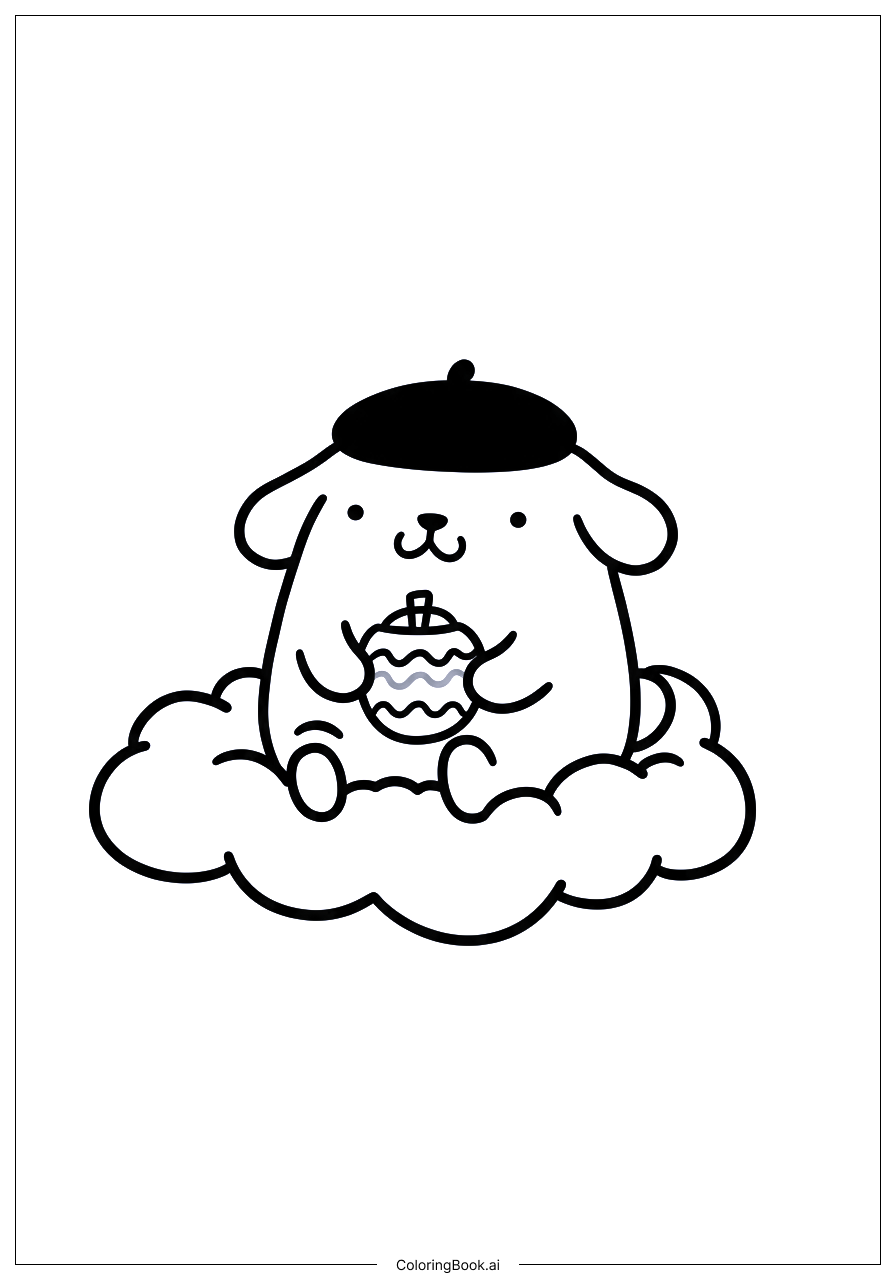 Trang tô màu Pompompurin Ngồi Trên Mây