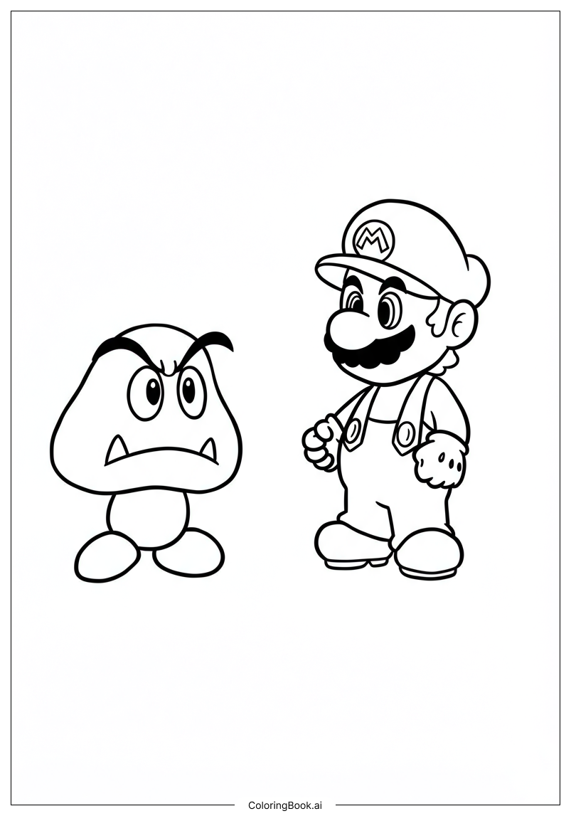  Mario Stomping A Goomba Coloring Page 