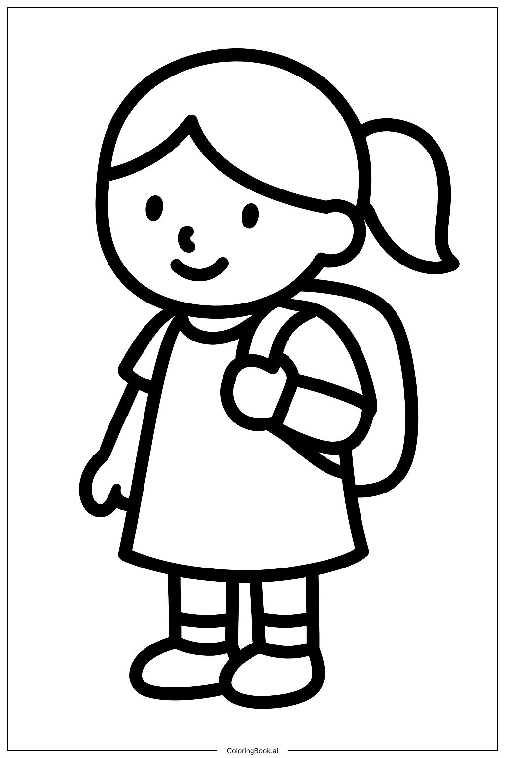  Page de coloriage Le premier jour d'école d'une fille 