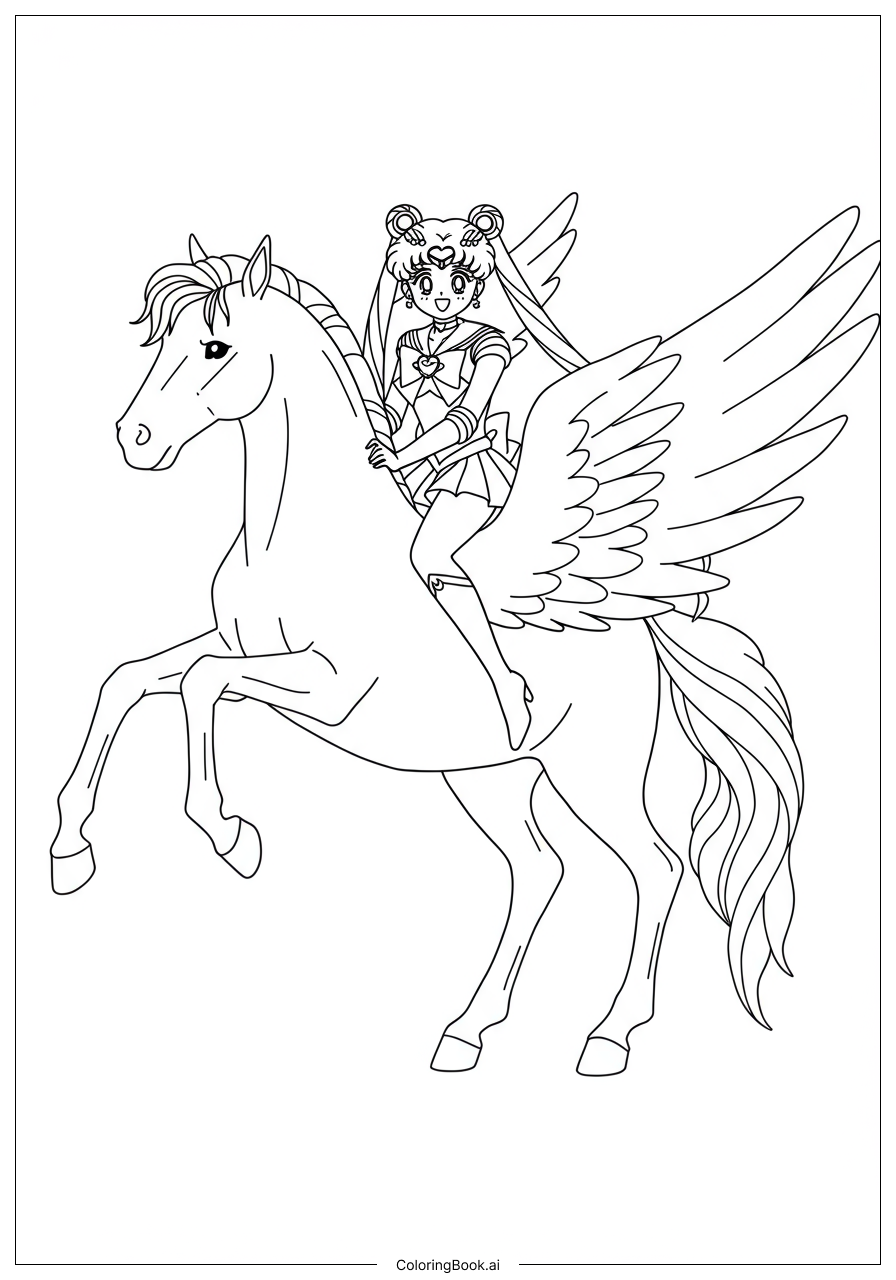  Sailor Moon Riding Silver Crystal Pegasus Coloring Page 