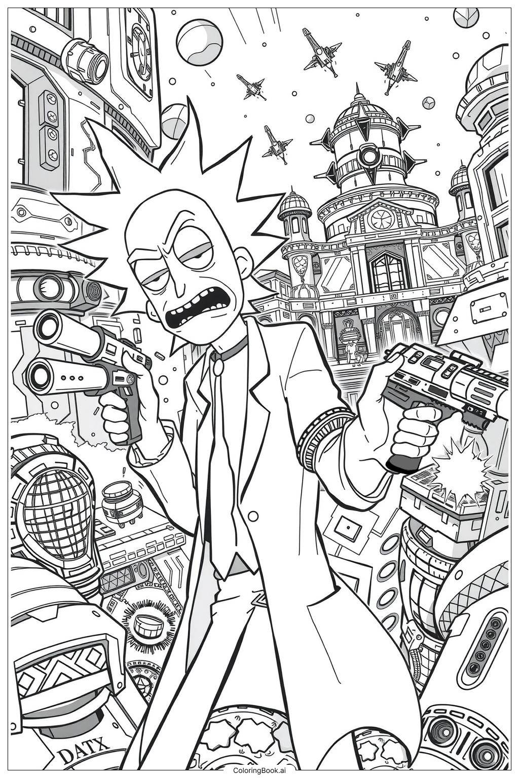  Trang tô màu Rick và Morty trong một trận chiến vũ trụ 