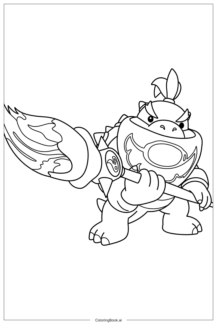 クッパJr.が魔法のペイントブラシを力強く振り回すの塗り絵ページ