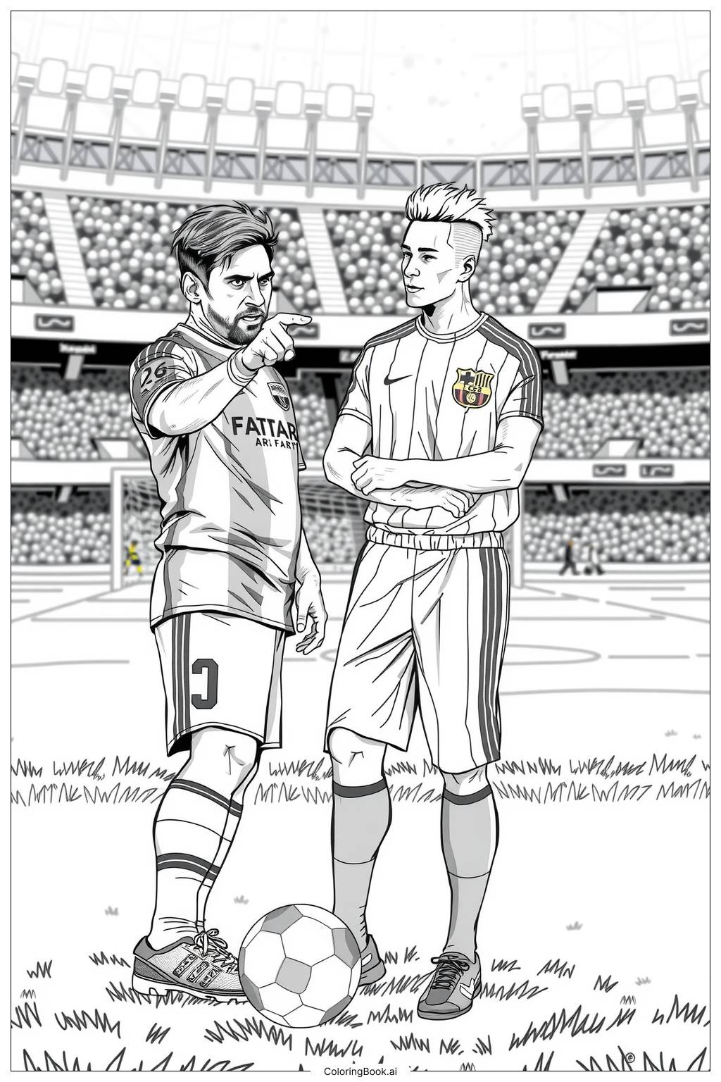  messi and neymar strategizing before a game-2 Coloring Page 