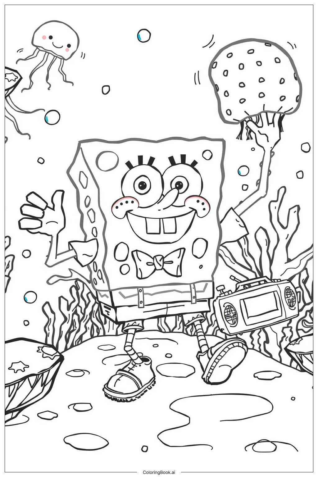  Página para colorir de SpongeBob Dançando em Bikini Bottom-2 