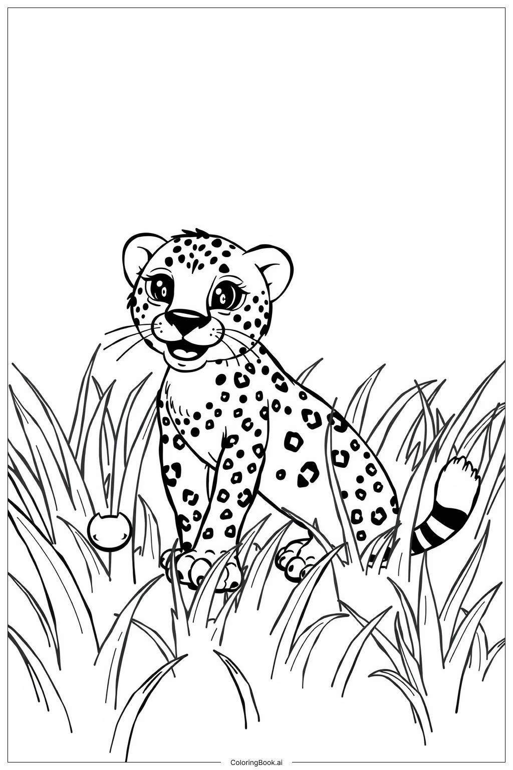  Page de coloriage jeux de guépard dans l'herbe 