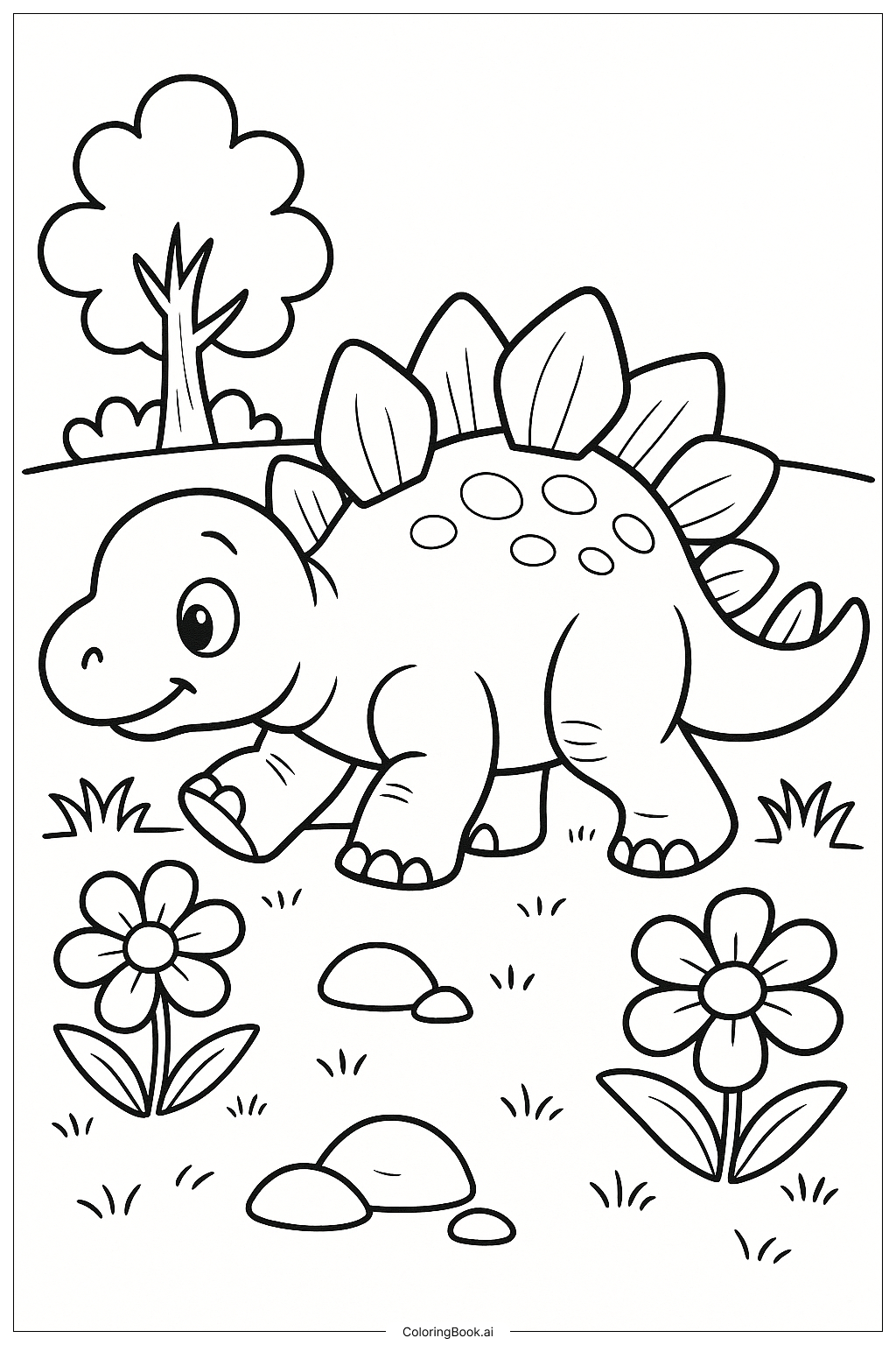 Junger Stegosaurus lernt laufen Ausmalseite