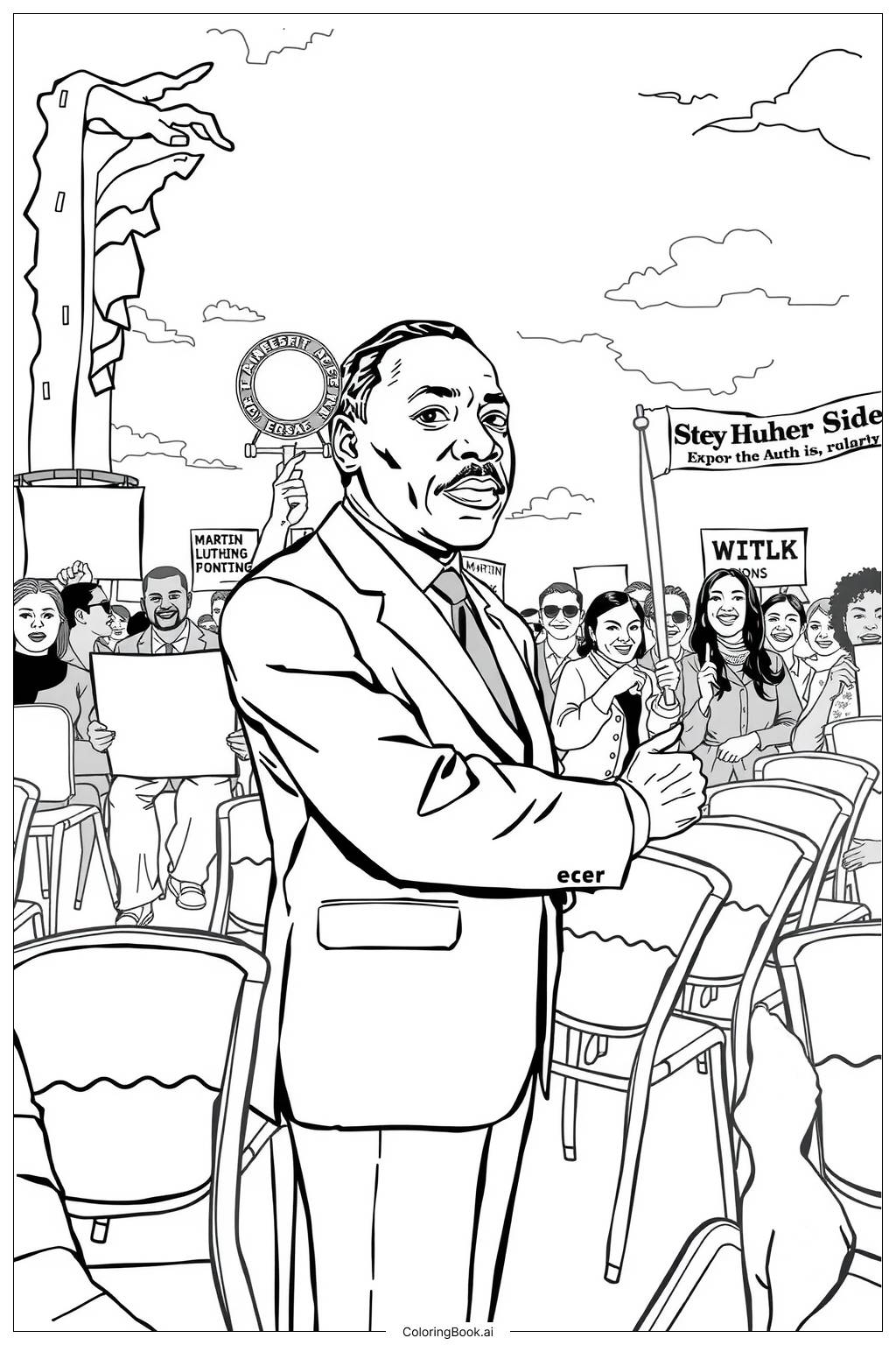  Página para colorir de Martin Luther King em um Protesto Pacífico de Sentada 