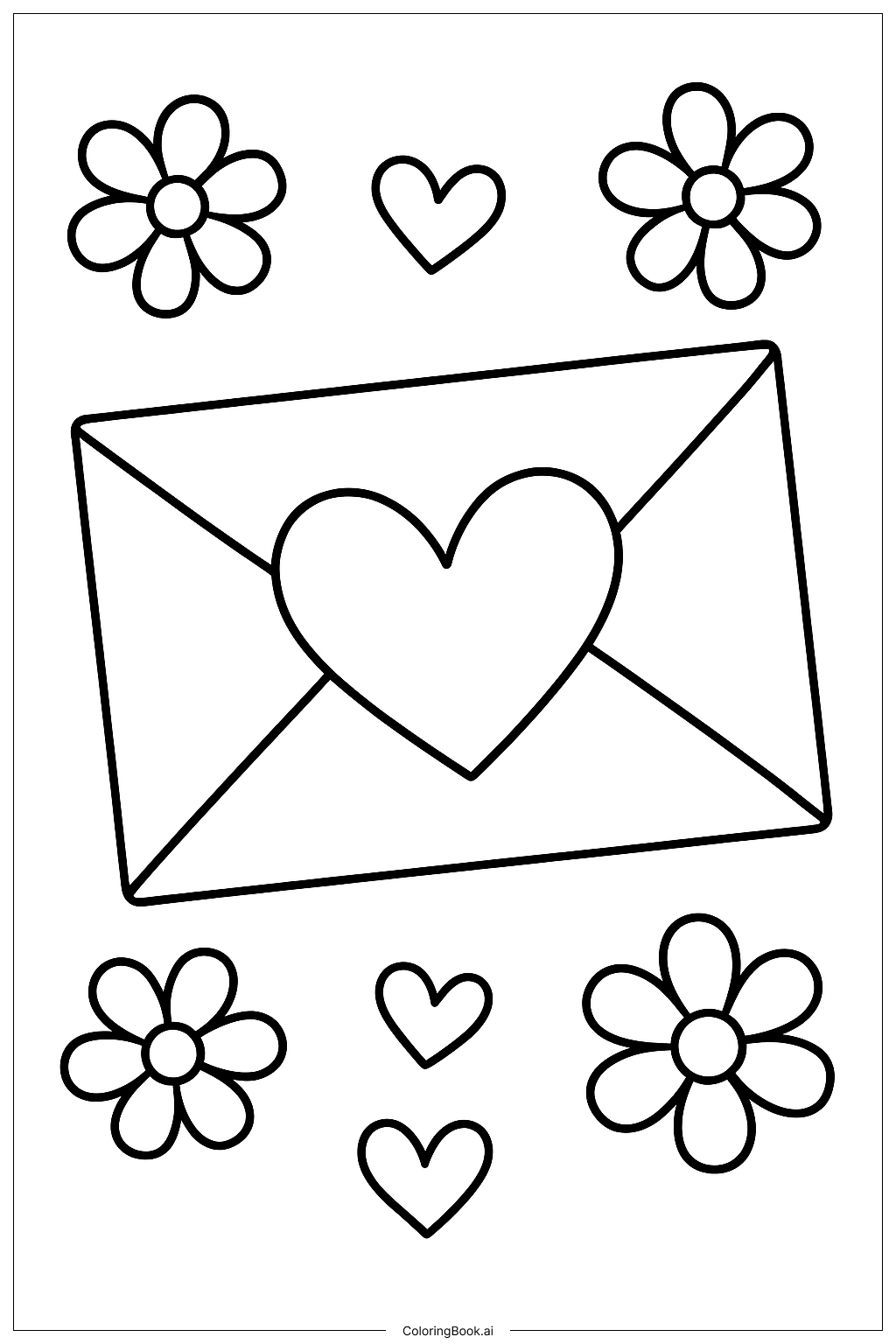  A Love Letter With Hearts and Flowers Coloring Page 