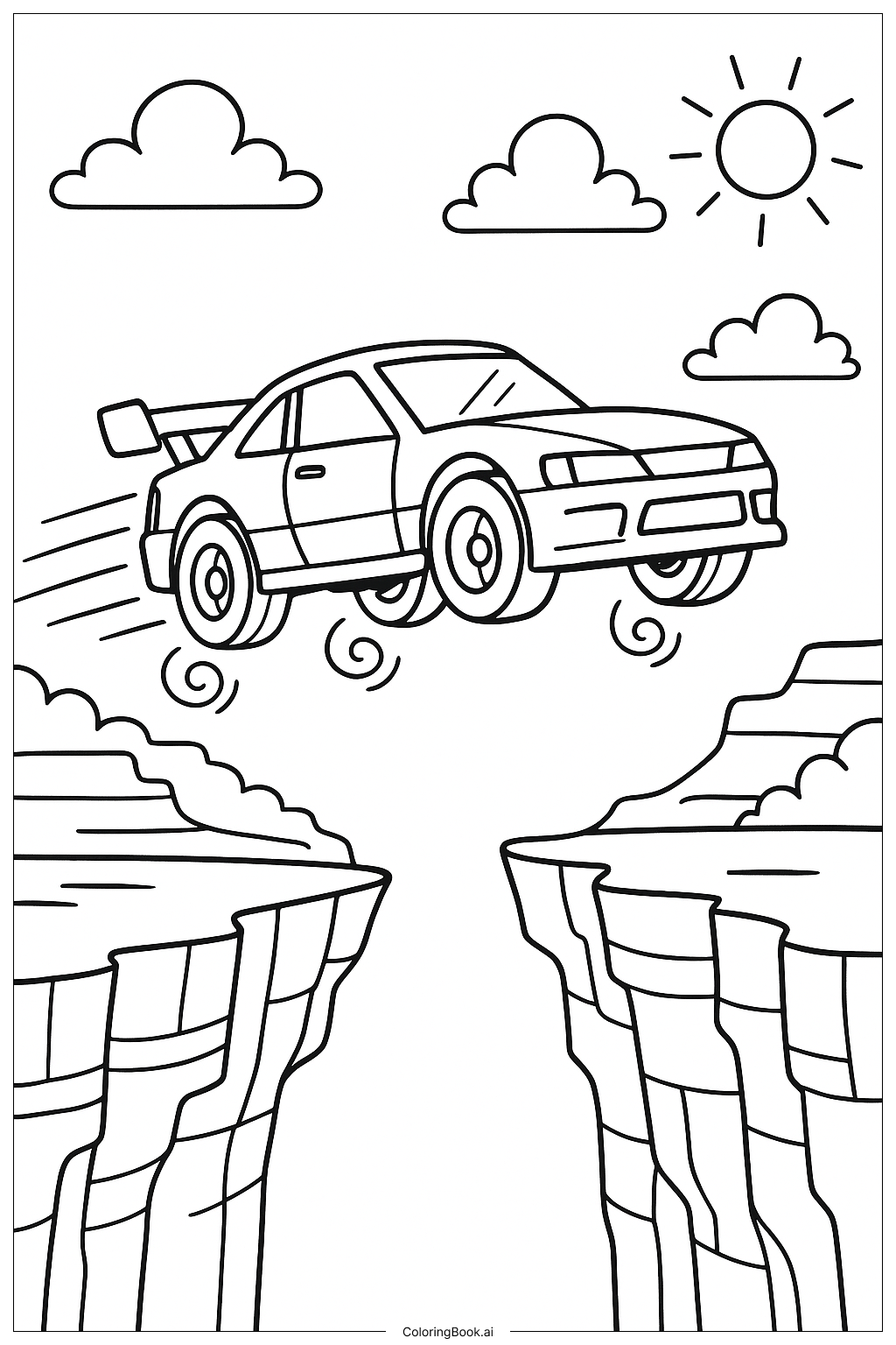  赛车跳越峡谷填色页 