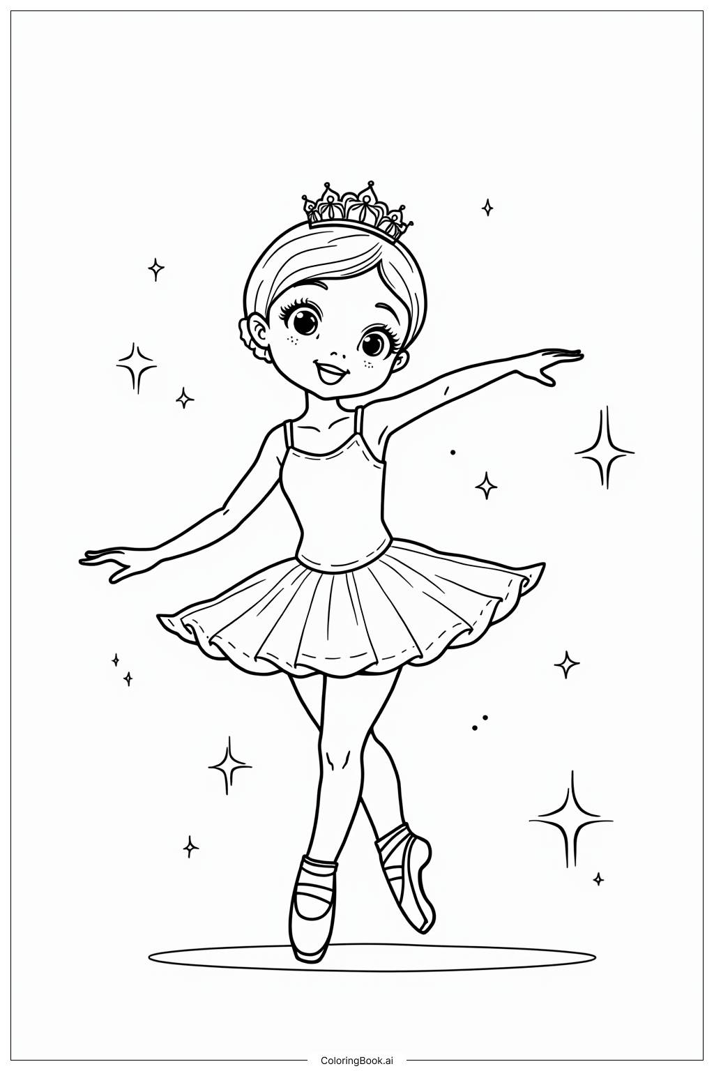  Page de coloriage Ballerine se produisant sur une scène au clair de lune 