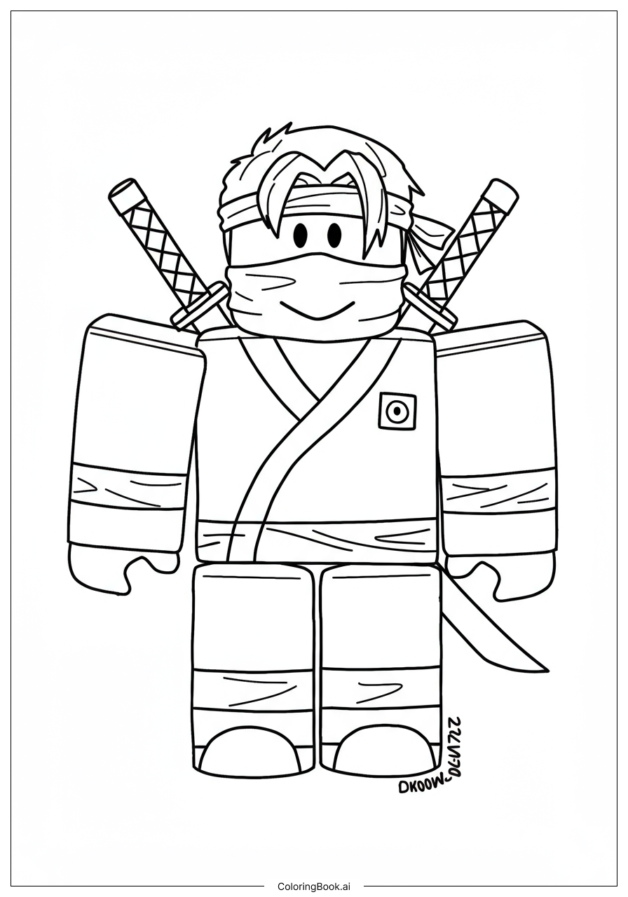 ロブロックス忍者アバターカスタマイズテンプレート 塗り絵ページ（無料のPDF＆PNGプリント）, image size:896x1280