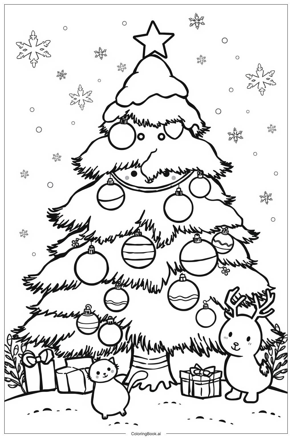  Página para colorear de Árbol de Navidad Primer Nieve 