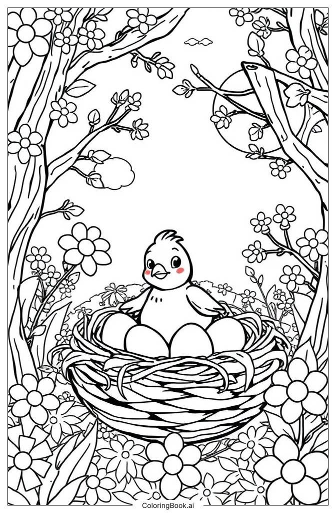  Bird nest Coloring Page 