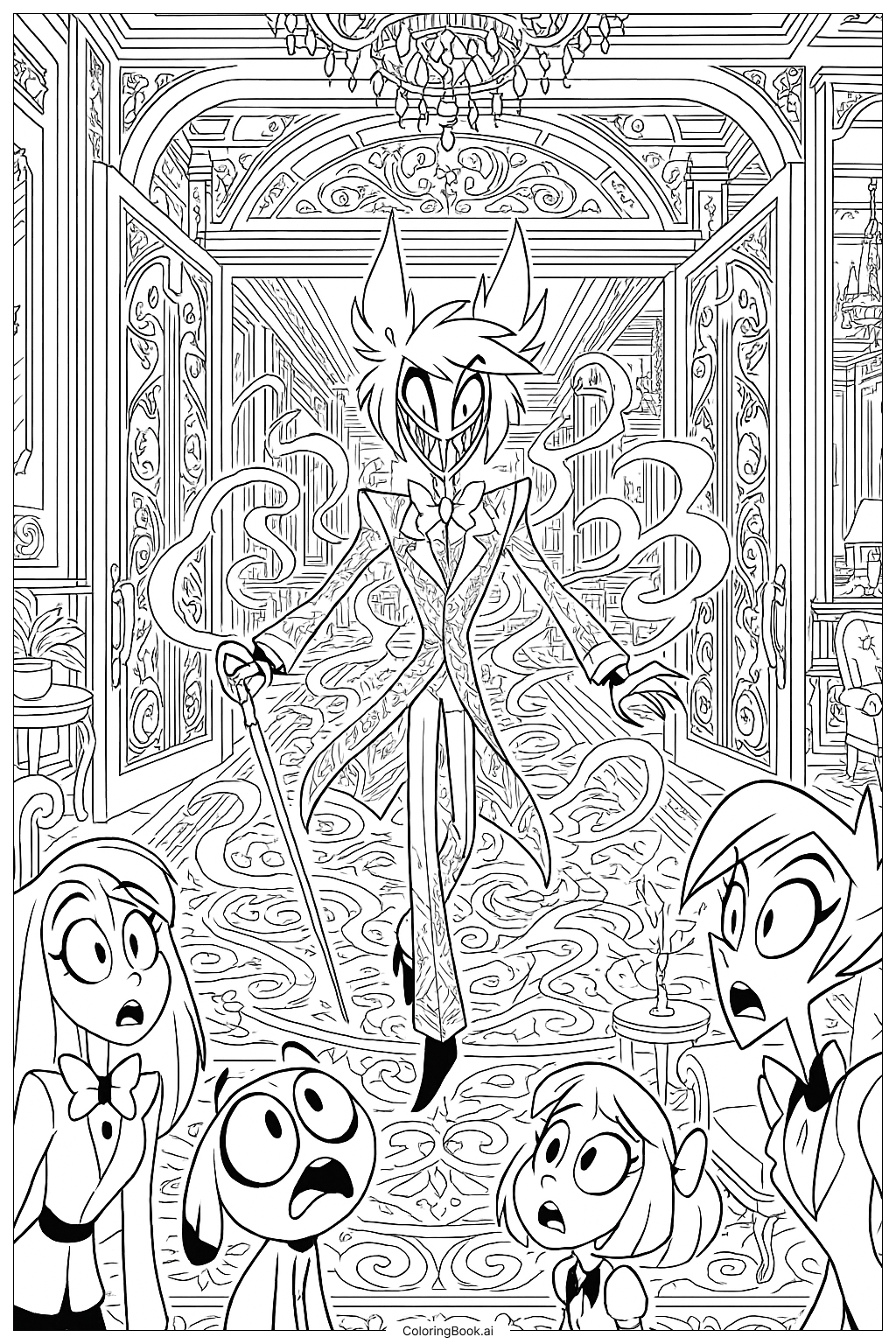 알라스터의 해즈빈 호텔 화려한 입장 색칠공부 페이지