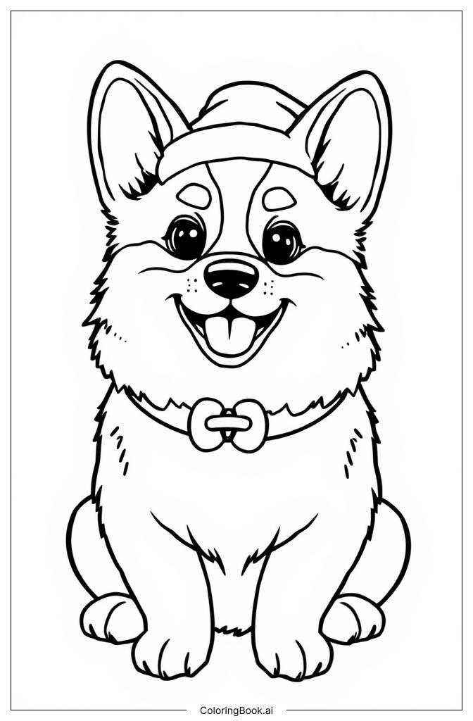  Página para colorear de Corgi Navideño 