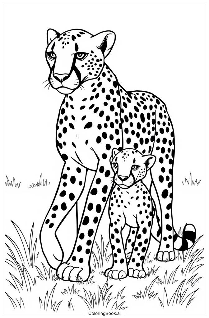  Cheetah Mom and Cub Coloring Page 