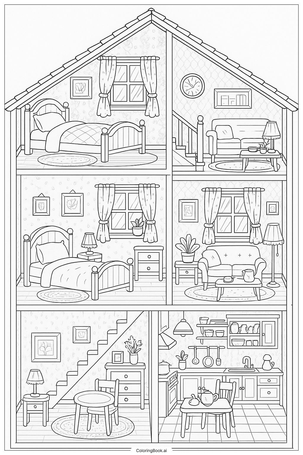An Inside View of a Doll House Coloring Page
